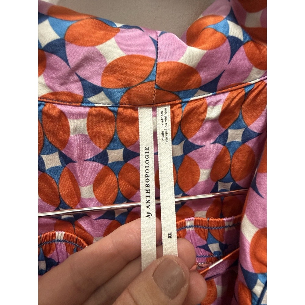 Anthropologie LyreBird Silky Printed Pajama Set Sold Out Print Top XL Shorts LG - Picture 8 of 16